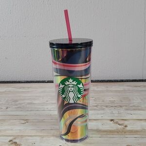 Starbucks Holiday 2021 Christmas Ribbon Iridescent Swirl Venti Cold Tumbler 24oz